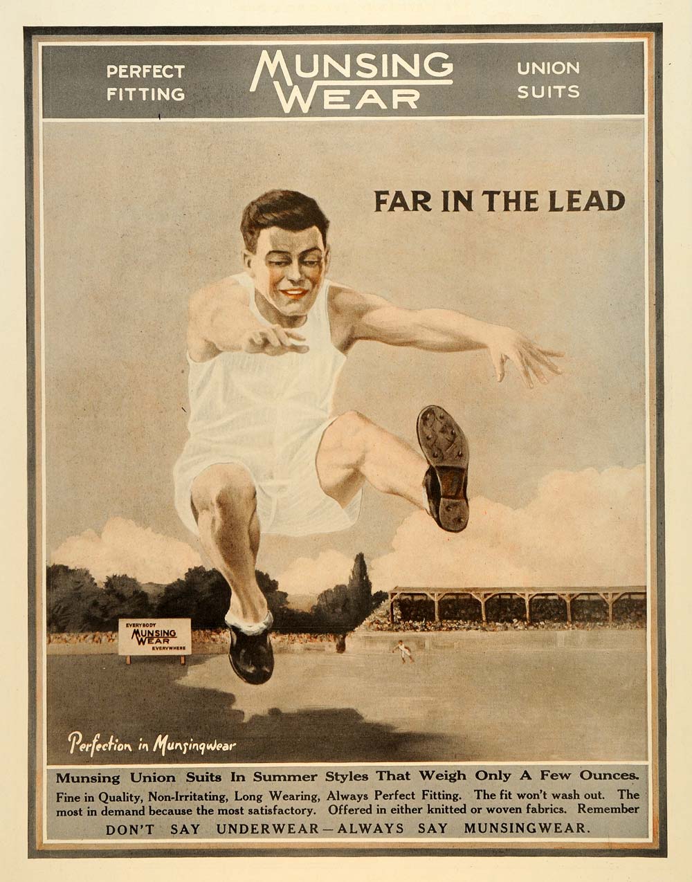 1917 Ad Munsingwear Union Suits Track Underwear Athlete - ORIGINAL SEP4