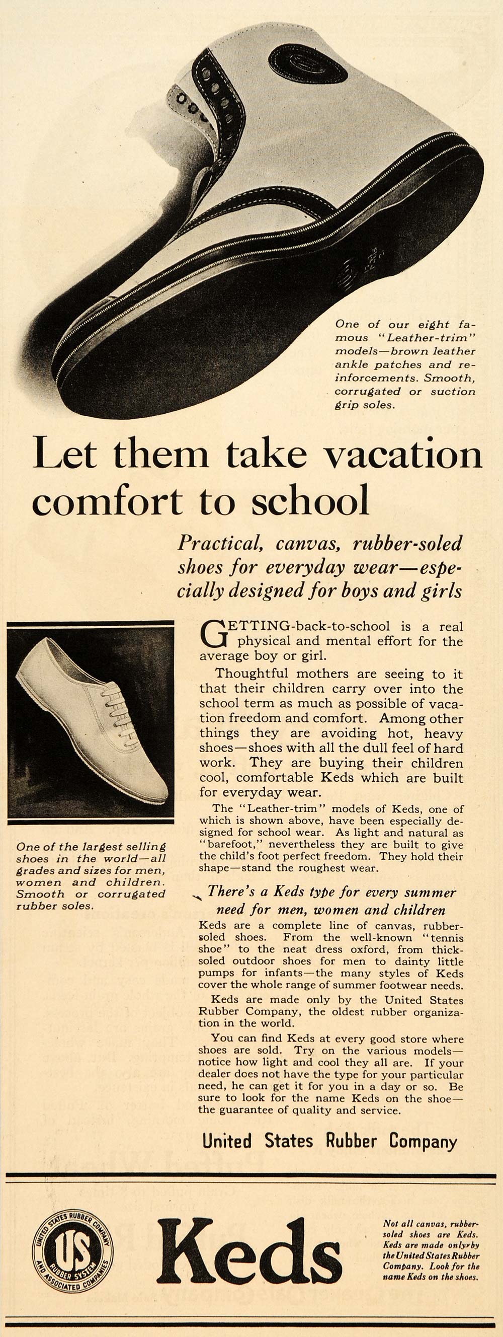 1921 Ad Keds Rubber Shoes Leather Trim Soles Feet Child - ORIGINAL SEP4