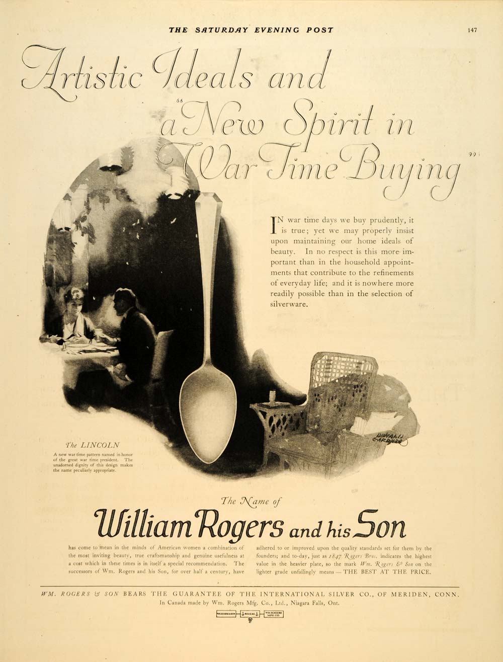 1918 Ad Lincoln William Rogers Silverware Gardner - ORIGINAL ADVERTISING SEP4