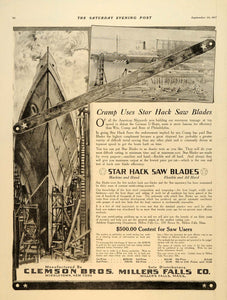 1917 Ad Clemson Hack Saw Blades Shipyard Millers Falls - ORIGINAL SEP4