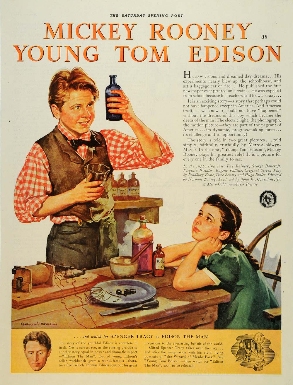 1940 Ad Mickey Rooney Edison Spencer Tracy Goldwyn MGM - ORIGINAL SEP4