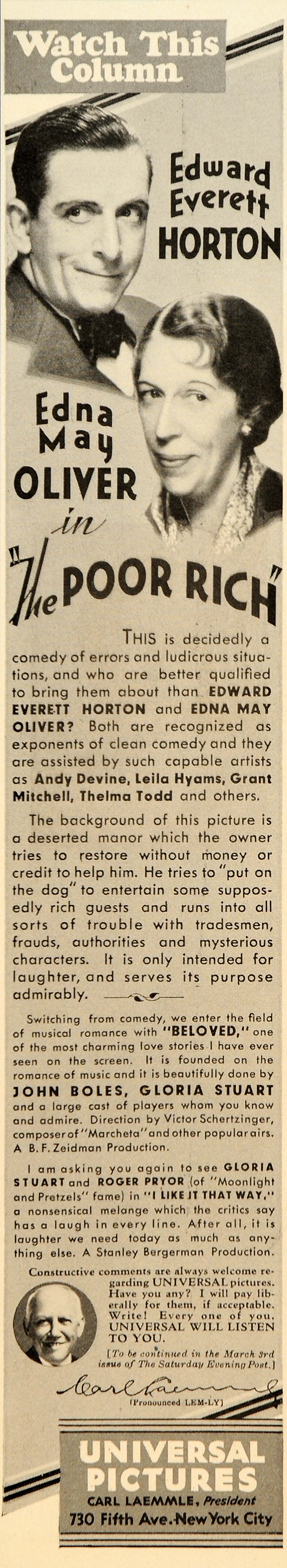 1956 Ad Edward Horton Poor Rich Movie Film Universal - ORIGINAL ADVERTISING SEP4