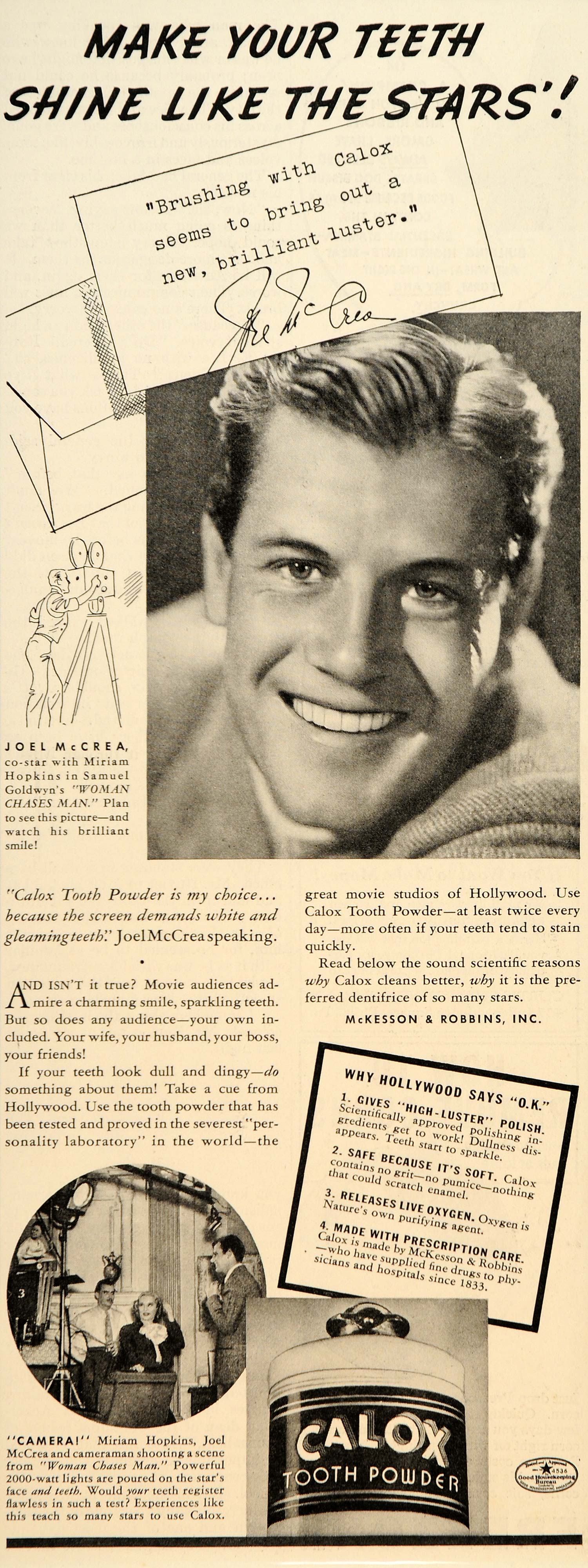 1956 Ad Calox Tooth Powder Joel McCrea Toothpaste Star - ORIGINAL SEP4 ...