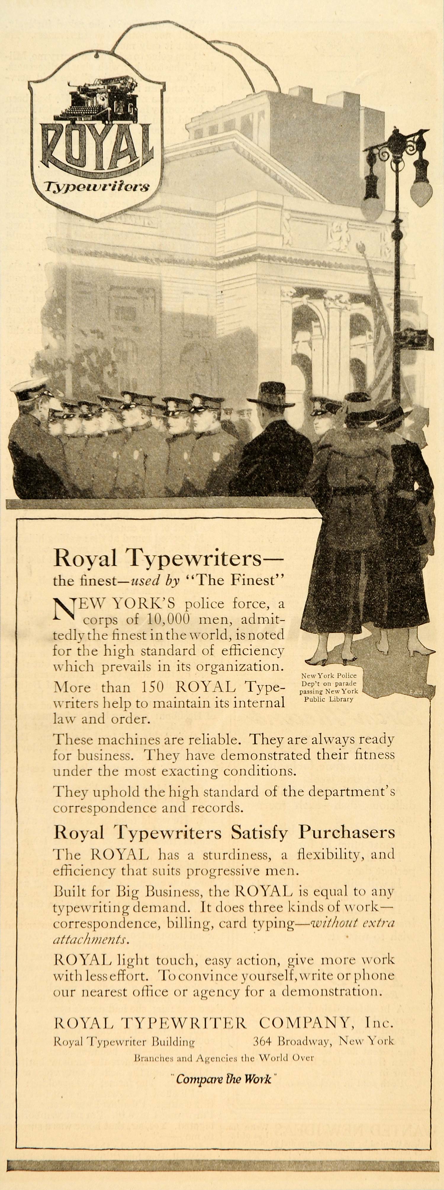 1917 Ad Royal Typewriter Police Force Writing Library - ORIGINAL SEP4