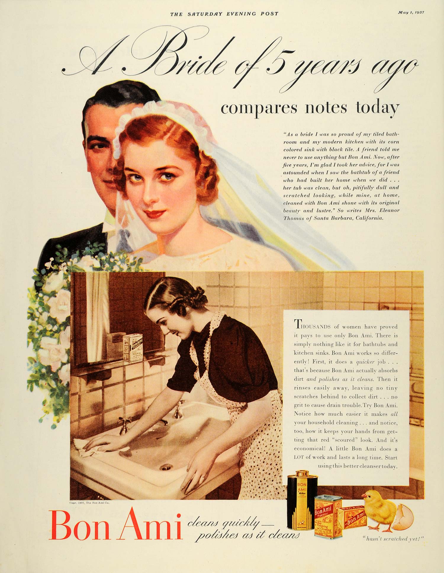 1937 Ad Bon Ami Bride Santa Barbara Eleanor Thomas - ORIGINAL ADVERTISING SEP4
