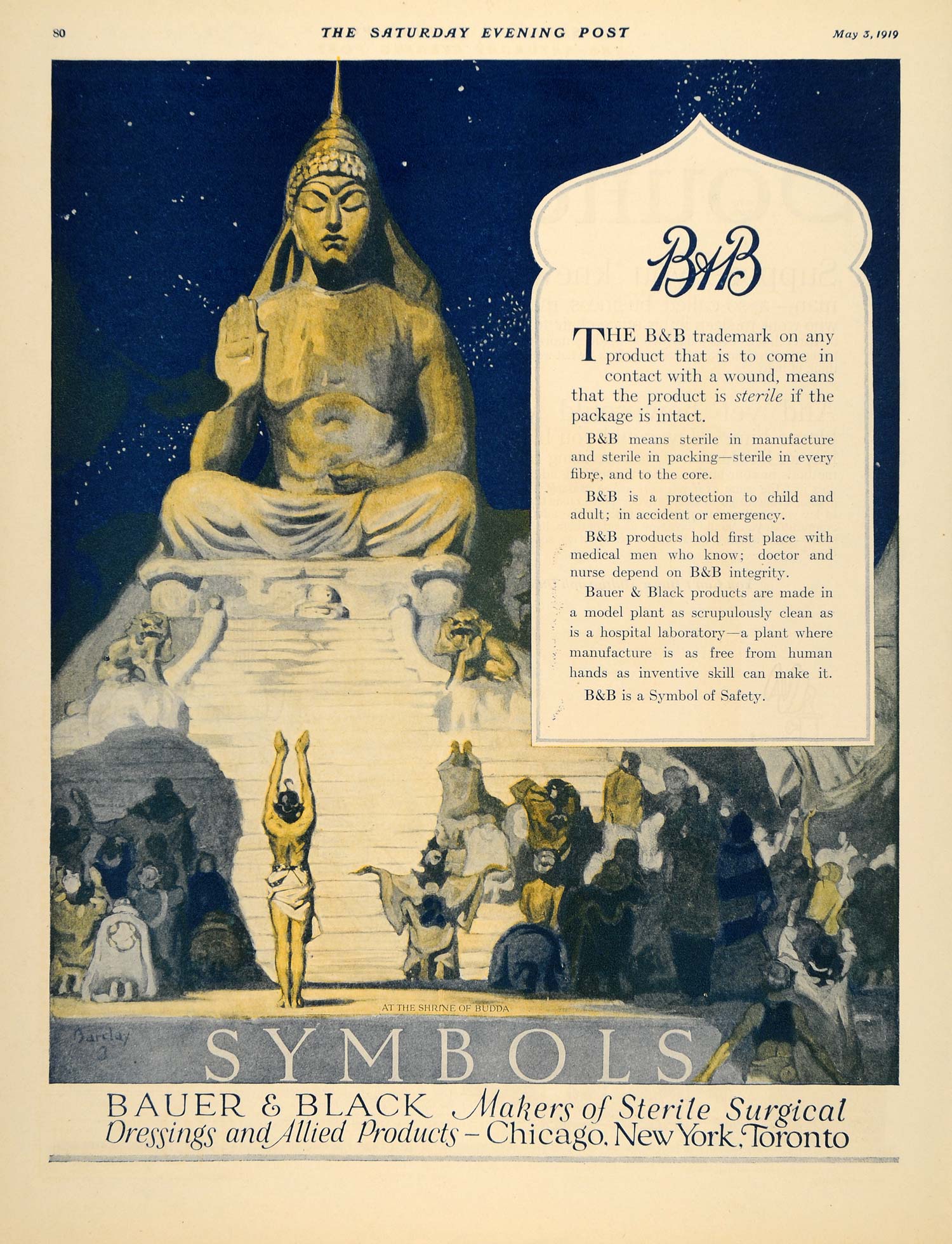 1919 Ad Bauer Black Shrine Budda Barclay McClelland - ORIGINAL ADVERTISING SEP4