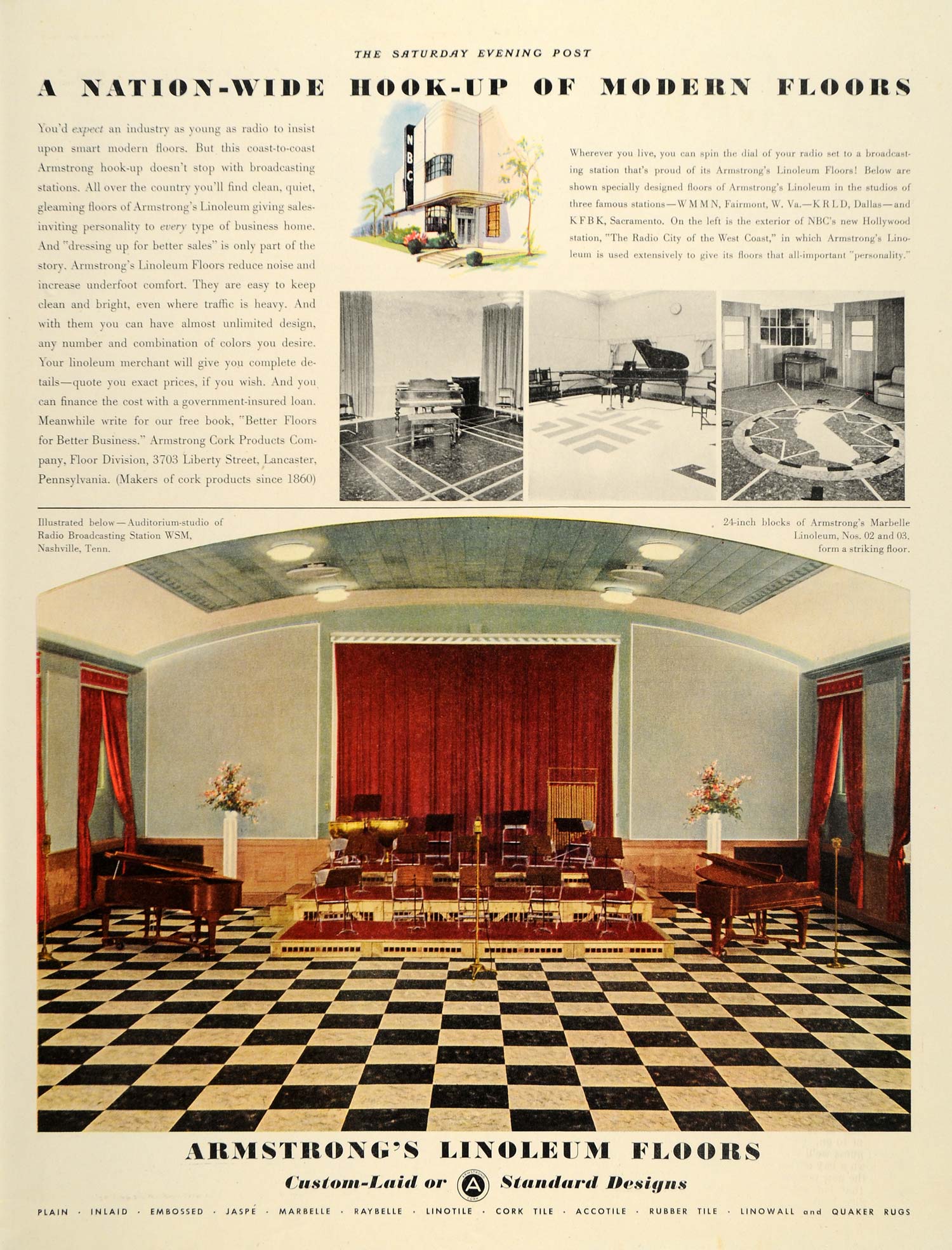 1935 Ad Armstrong's Linoleum Floor Linowall Rubber Tile - ORIGINAL SEP4