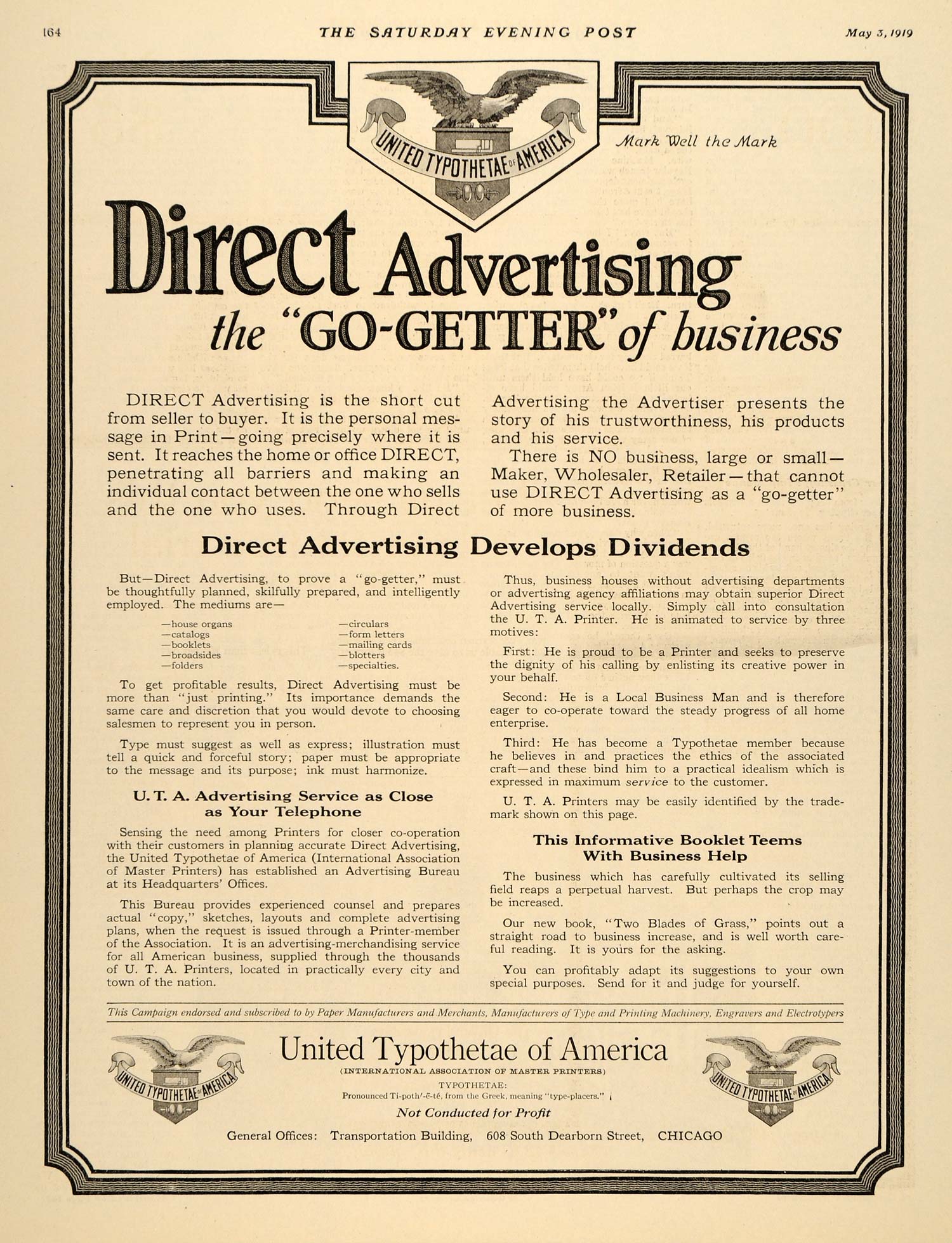 1919 Ad United Typothetae Advertising Printing Type - ORIGINAL ADVERTISING SEP4