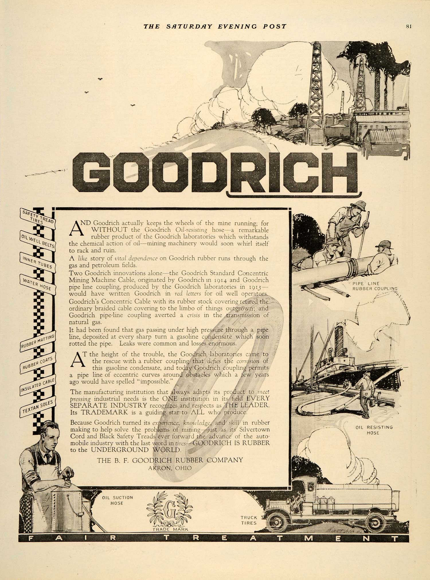 1917 Ad Goodrich Rubber Air Drill Hose Elevator Belt - ORIGINAL ADVERTISING SEP4