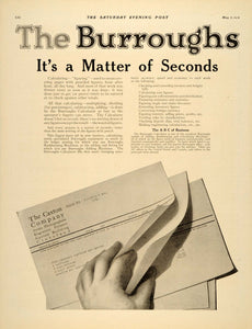 1919 Ad Burroughs 10 Column Calculator Pricing Caxton - ORIGINAL SEP4