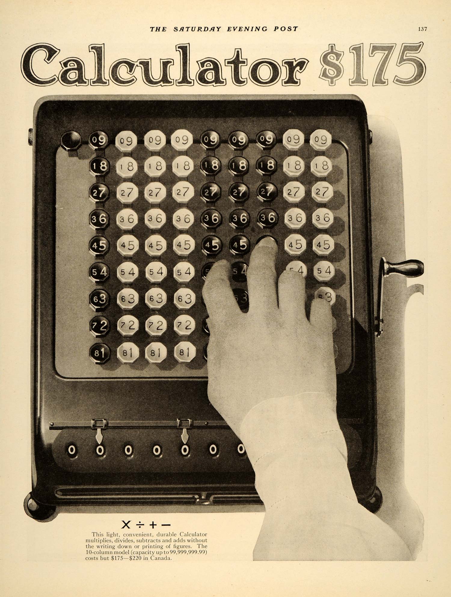 1919 Ad Burroughs 10 Column Calculator Pricing Caxton - ORIGINAL SEP4