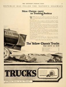1919 Ad Republic Trucks M. Lewis Yellow Chassis Models - ORIGINAL SEP4