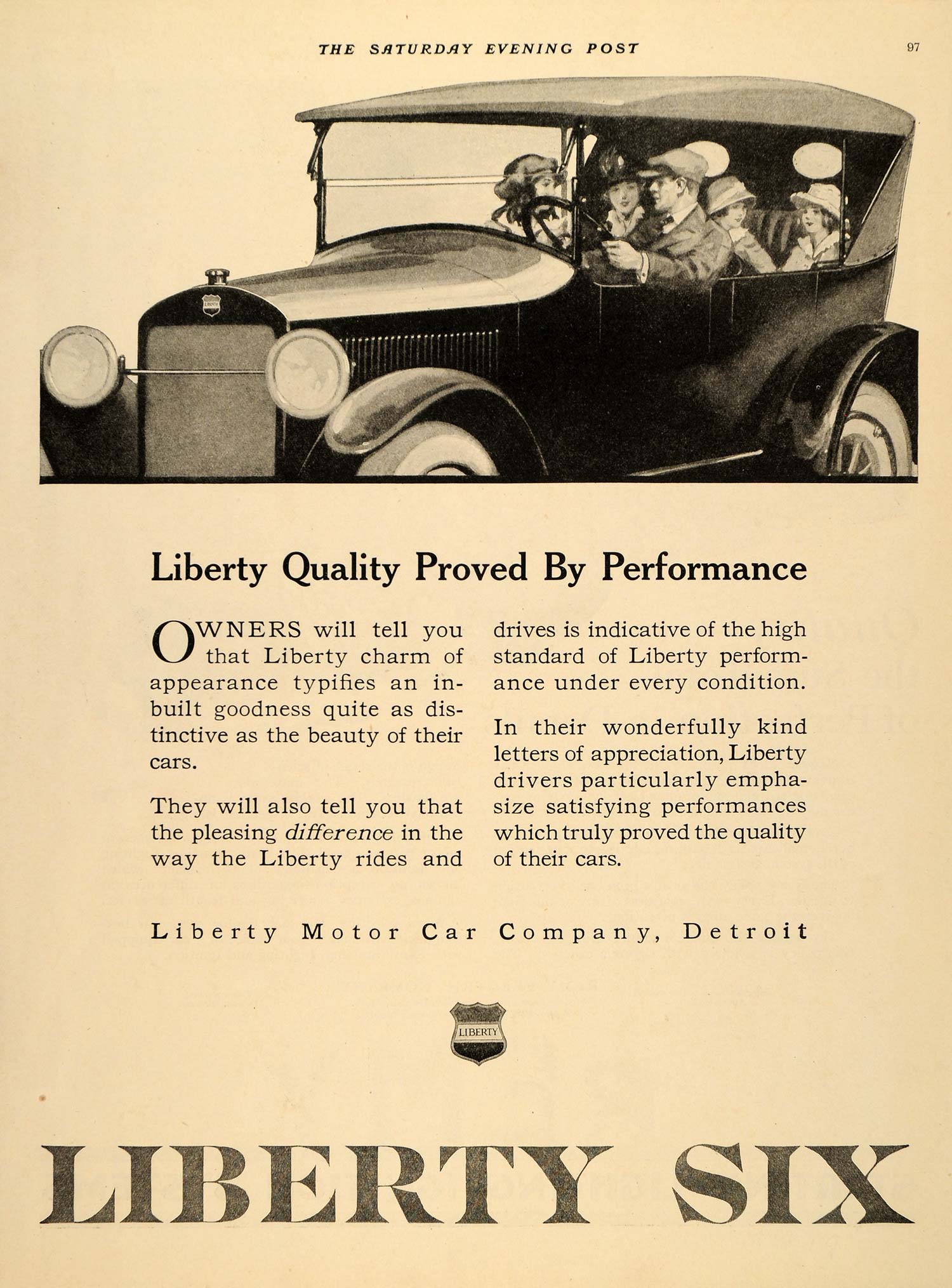 1919 Ad Antique Liberty Six Motor Car Detroit Columbia - ORIGINAL SEP4