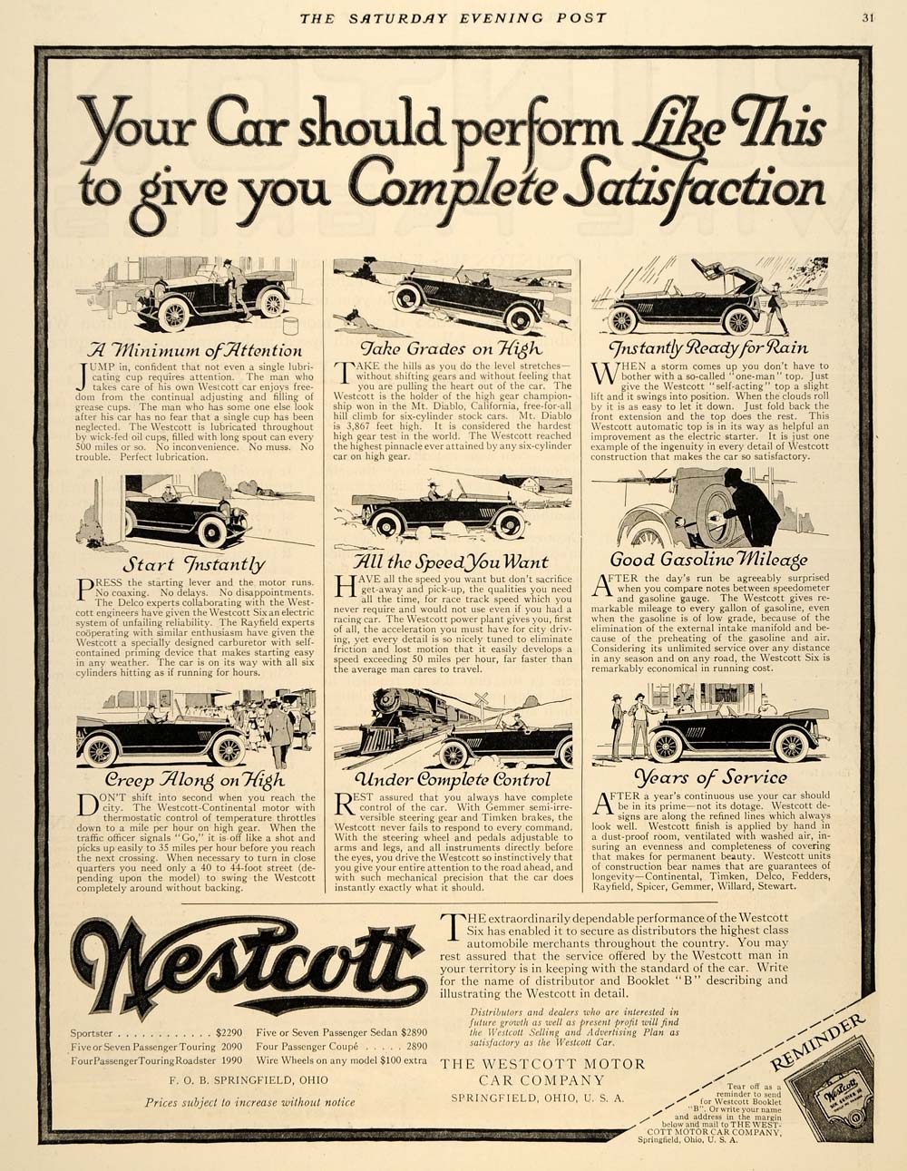 1918 Ad Westcott Sportster Touring Roadster Car Coupe - ORIGINAL SEP4