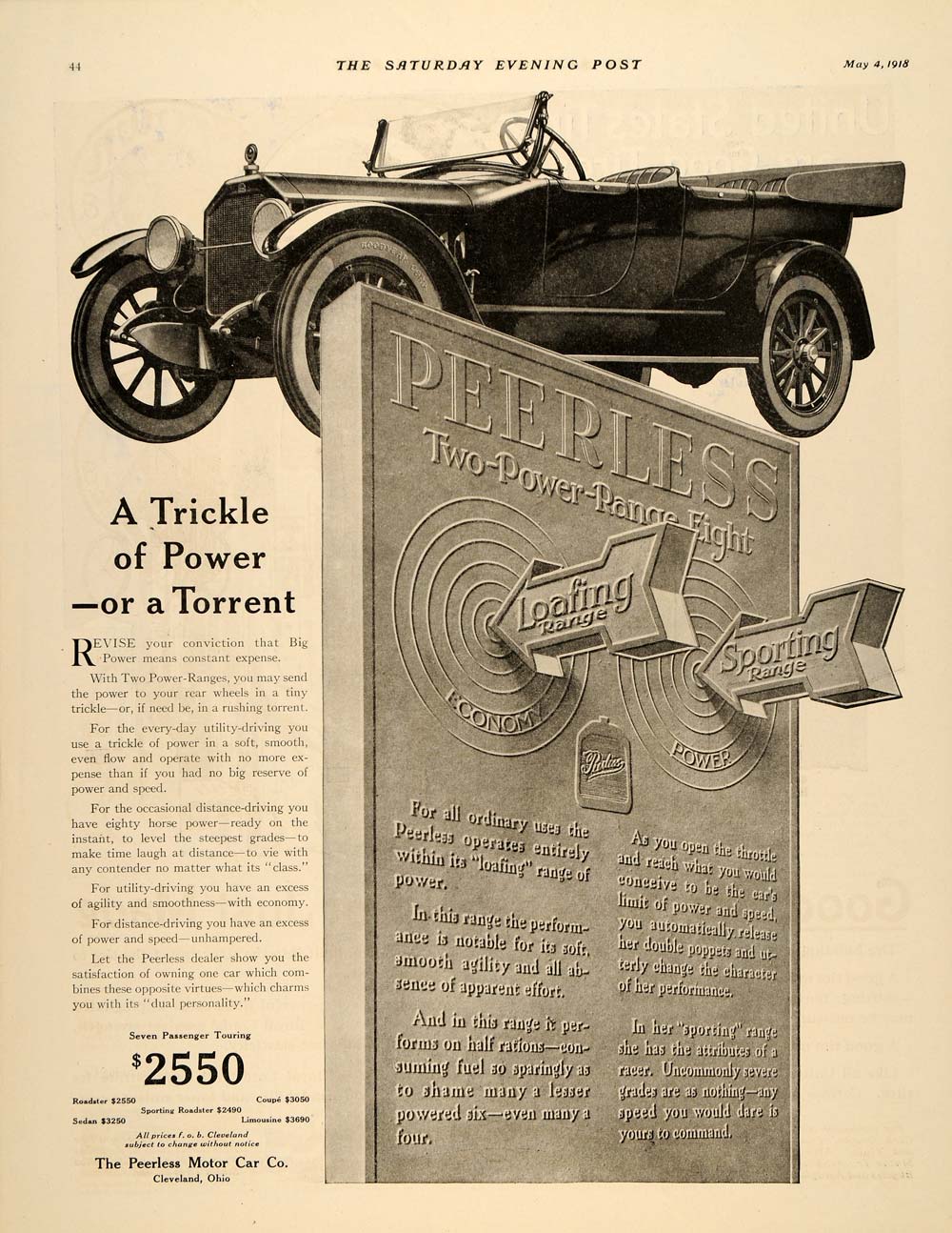 1918 Ad Antique Peerless Motor Car Models Pricing - ORIGINAL ADVERTISING SEP4