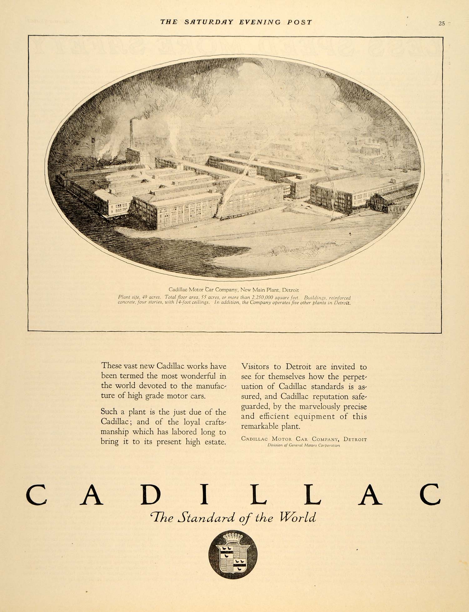 1921 Ad Cadillac Motor Car Plant Detroit Michigan - ORIGINAL ADVERTISING SEP4