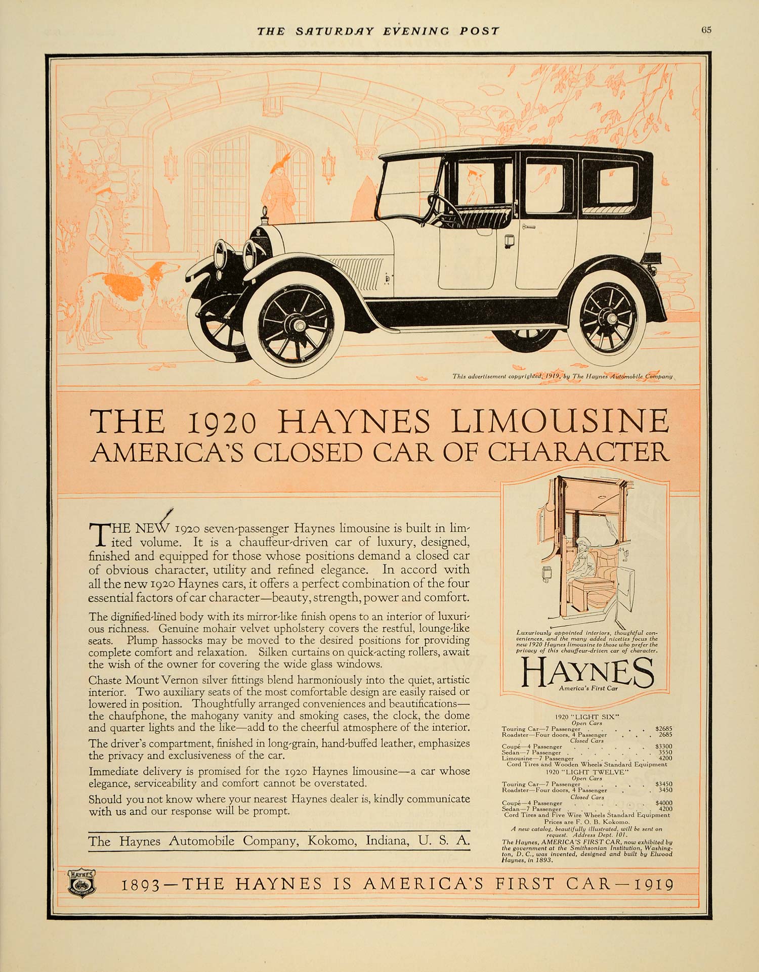 1919 Ad Antique Haynes Closed Limousine Models Pricing - ORIGINAL SEP4