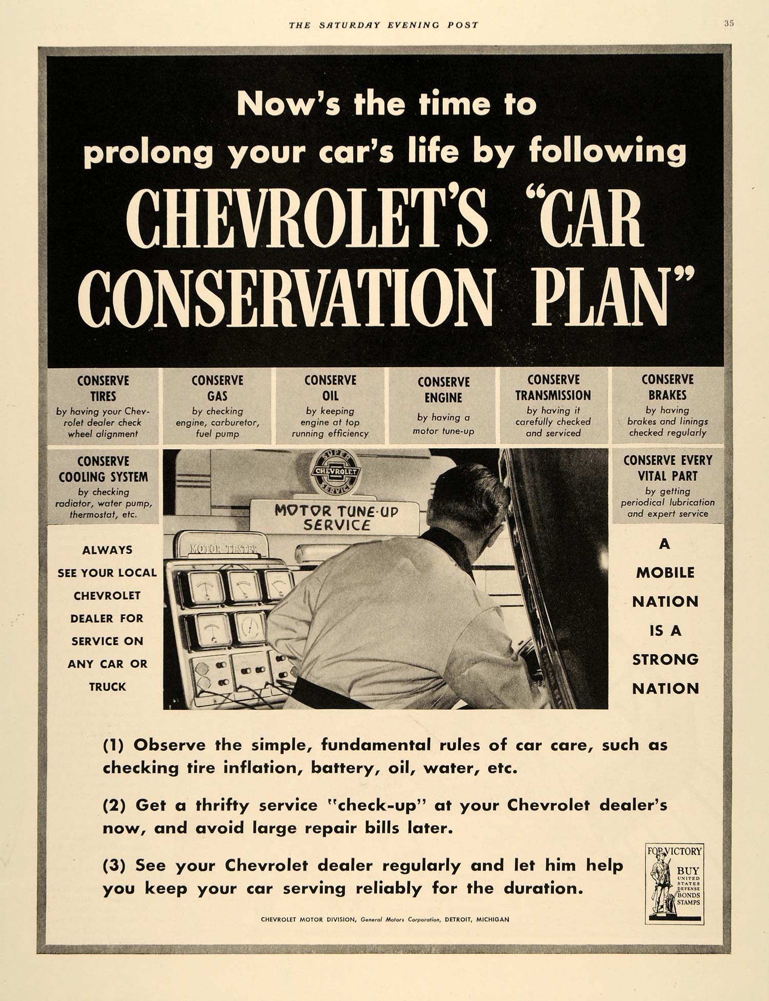 1942 Ad Chevrolet Motors Car Conservation Plan WWII - ORIGINAL ADVERTISING SEP4