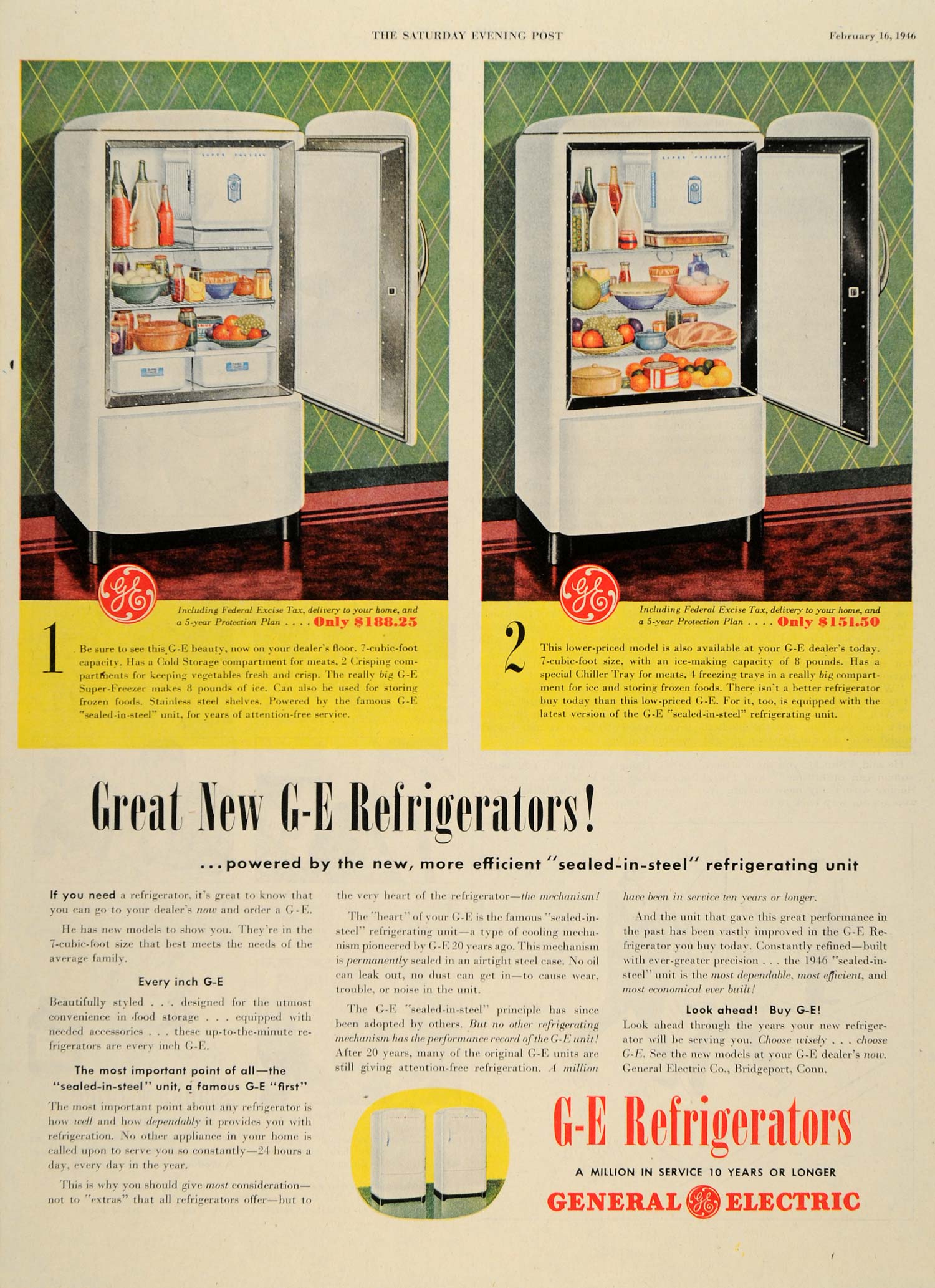 1946 Ad General Electric Sealed-In-Steel Refrigerators - ORIGINAL SEP4
