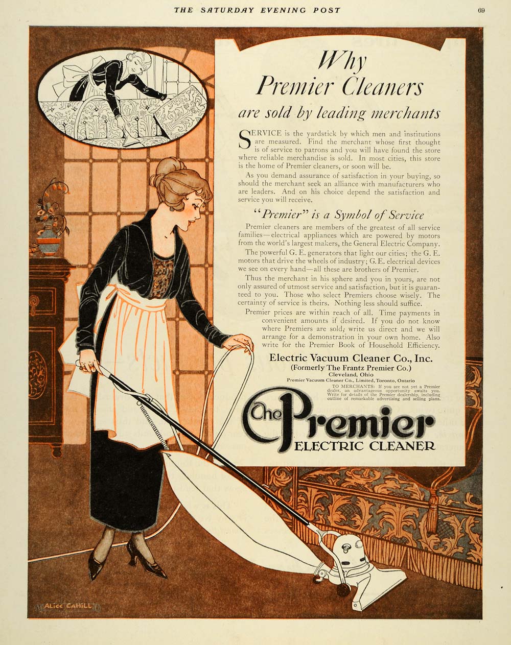1919 Ad Electric Vacuum Premier Artist Alice Cahill - ORIGINAL ADVERTISING SEP4