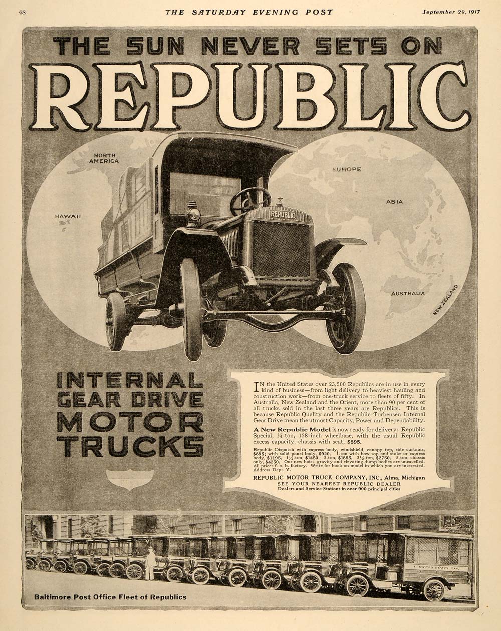 1917 Ad Republic Motor Truck Torbensen Internal Gear - ORIGINAL ADVERTISING SEP4