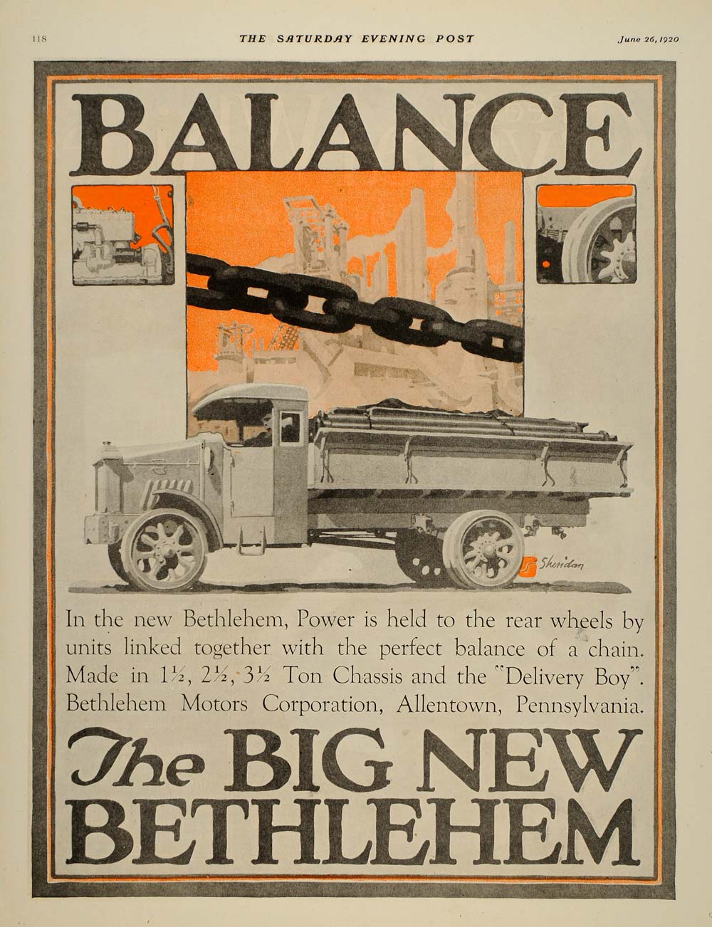1920 Ad Bethlehem Motors Trucks Allentown Sheridan - ORIGINAL ADVERTISING SEP4