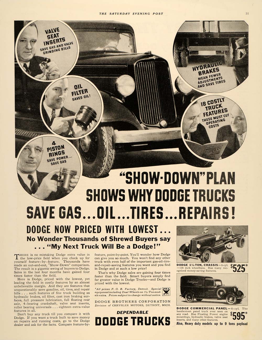 1934 Ad Dodge Trucks Commercial Panel Chrysler Motors - ORIGINAL SEP4