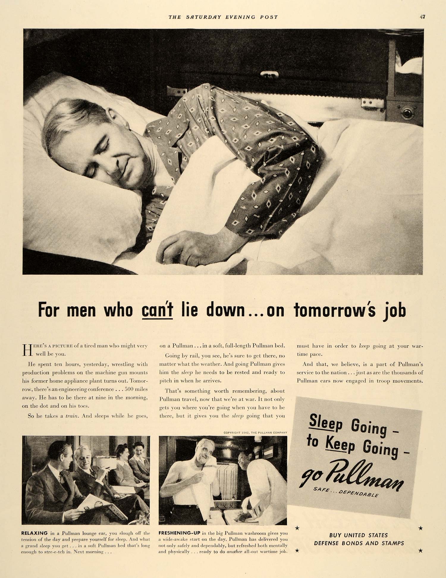 1942 Ad Pullman Sleeping Car Railroad Train Railway - ORIGINAL ADVERTISING SEP4