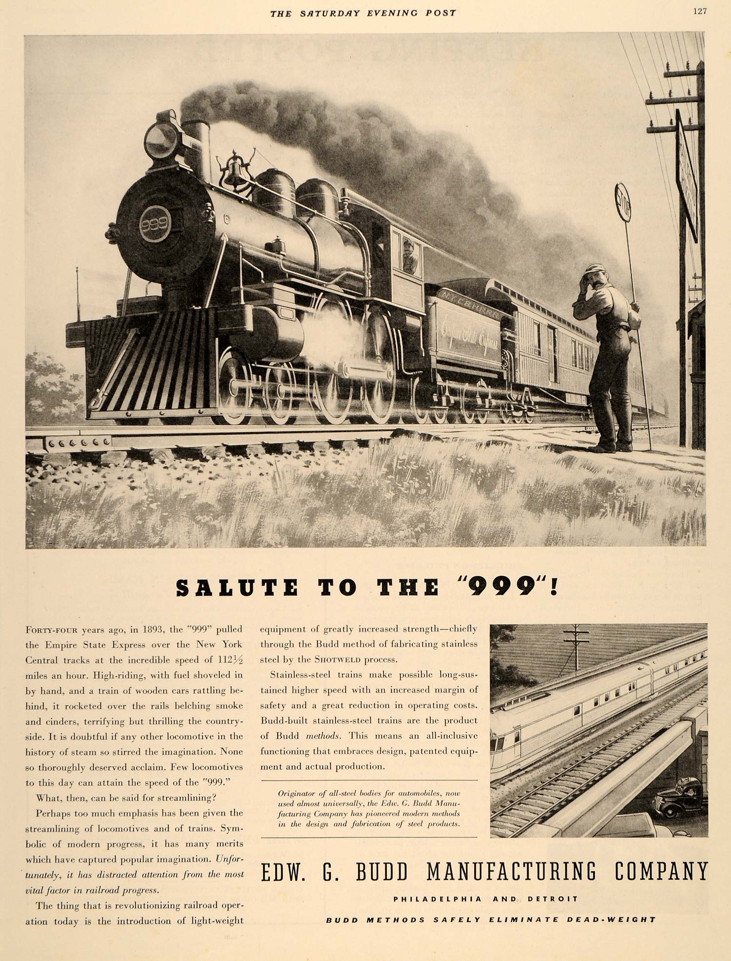 1937 Ad Budd Stainless Steel Empire State Express Rail - ORIGINAL SEP4