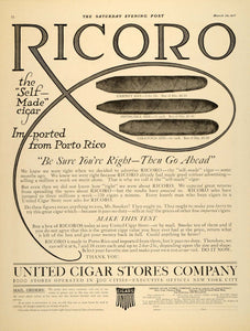 1917 Ad United Cigar Store Ricoro Self-made Tobacco - ORIGINAL ADVERTISING SEP4