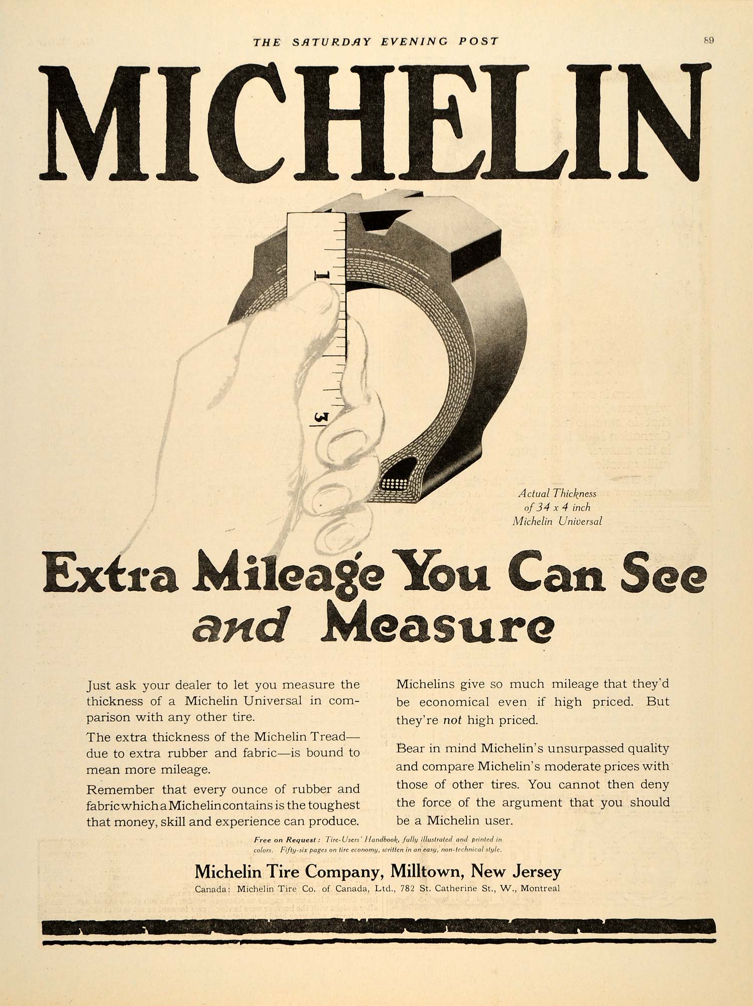 1917 Ad Michelin Universal Tread Tire Pneumatic - ORIGINAL ADVERTISING SEP4
