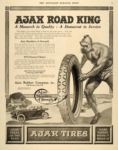1918 Ad Ajax Road King Tires Pneumatic 1796 Broadway - ORIGINAL ADVERTISING SEP4