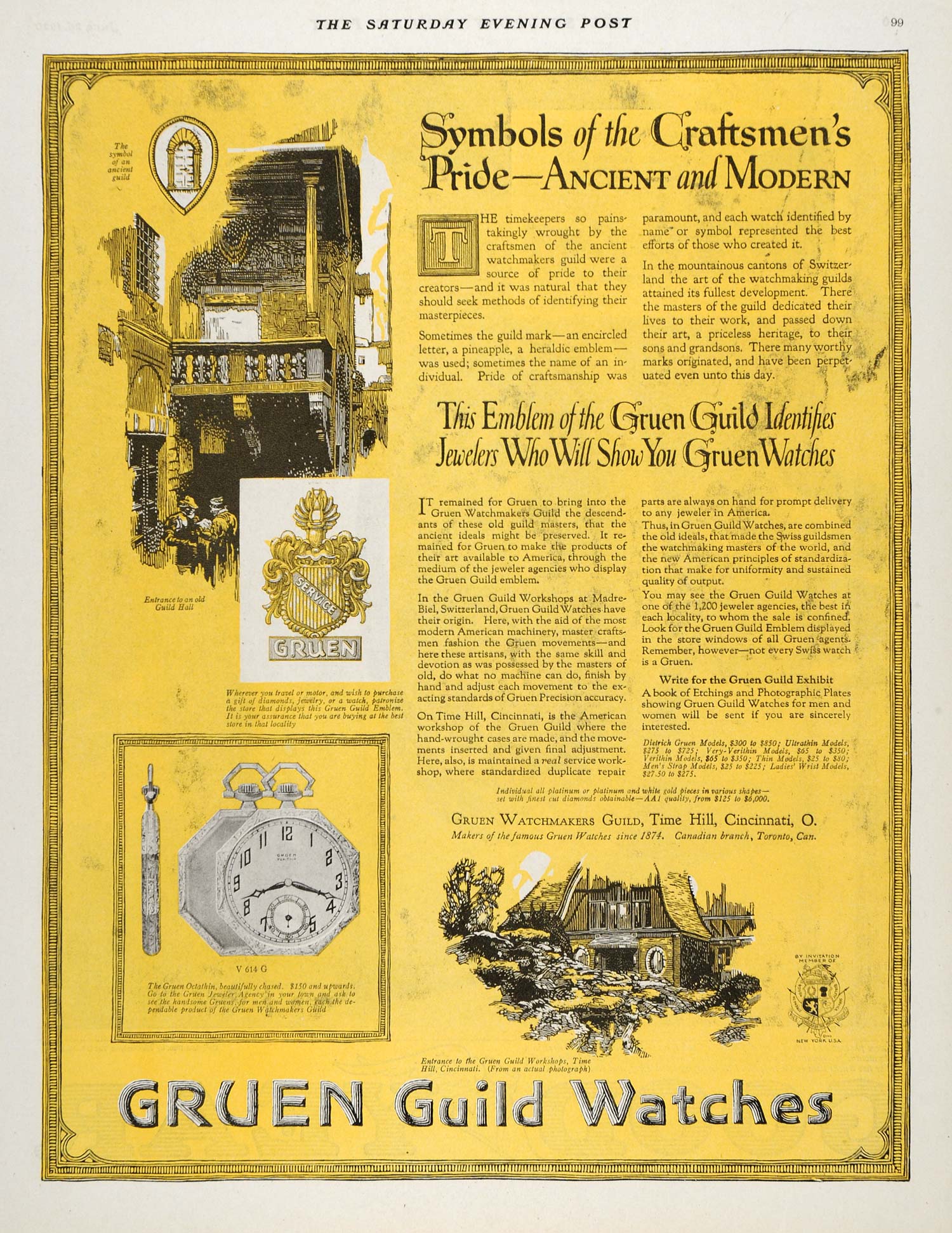 1920 Ad Gruen Pocket Watch Deitrich Time Hill Antique - ORIGINAL SEP4