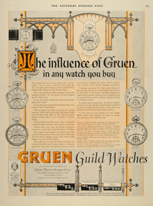 1924 Ad Gruen Pocket Watch Models Tank Empire 50 Guild - ORIGINAL SEP4
