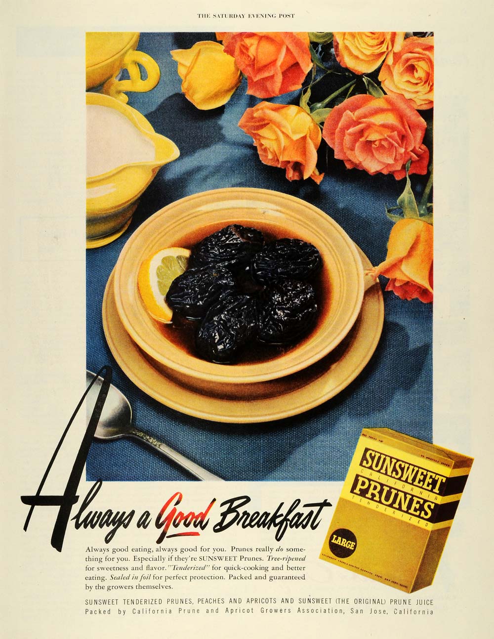 1950 Ad Sunsweet California Prunes Healthy Breakfast Tenderized Peaches SEP5