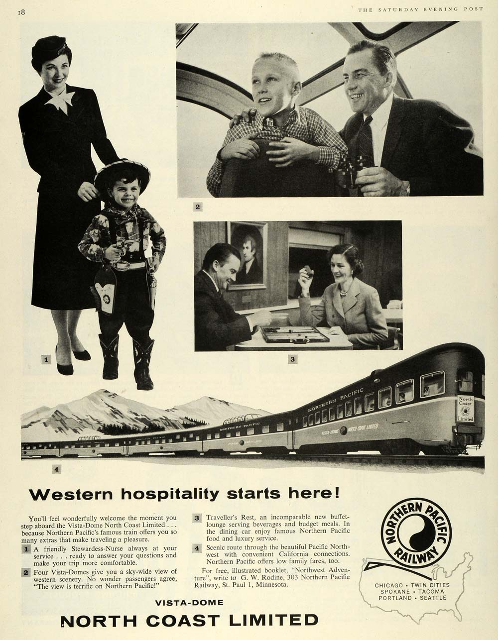 1957 Ad Vista-Dome North Coast Limited Northern Pacific Railway Train SEP5