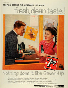 1959 Ad Scratchy Throat 7 UP Cure Seven-Up Soda Freshen Up Bottle Record SEP5