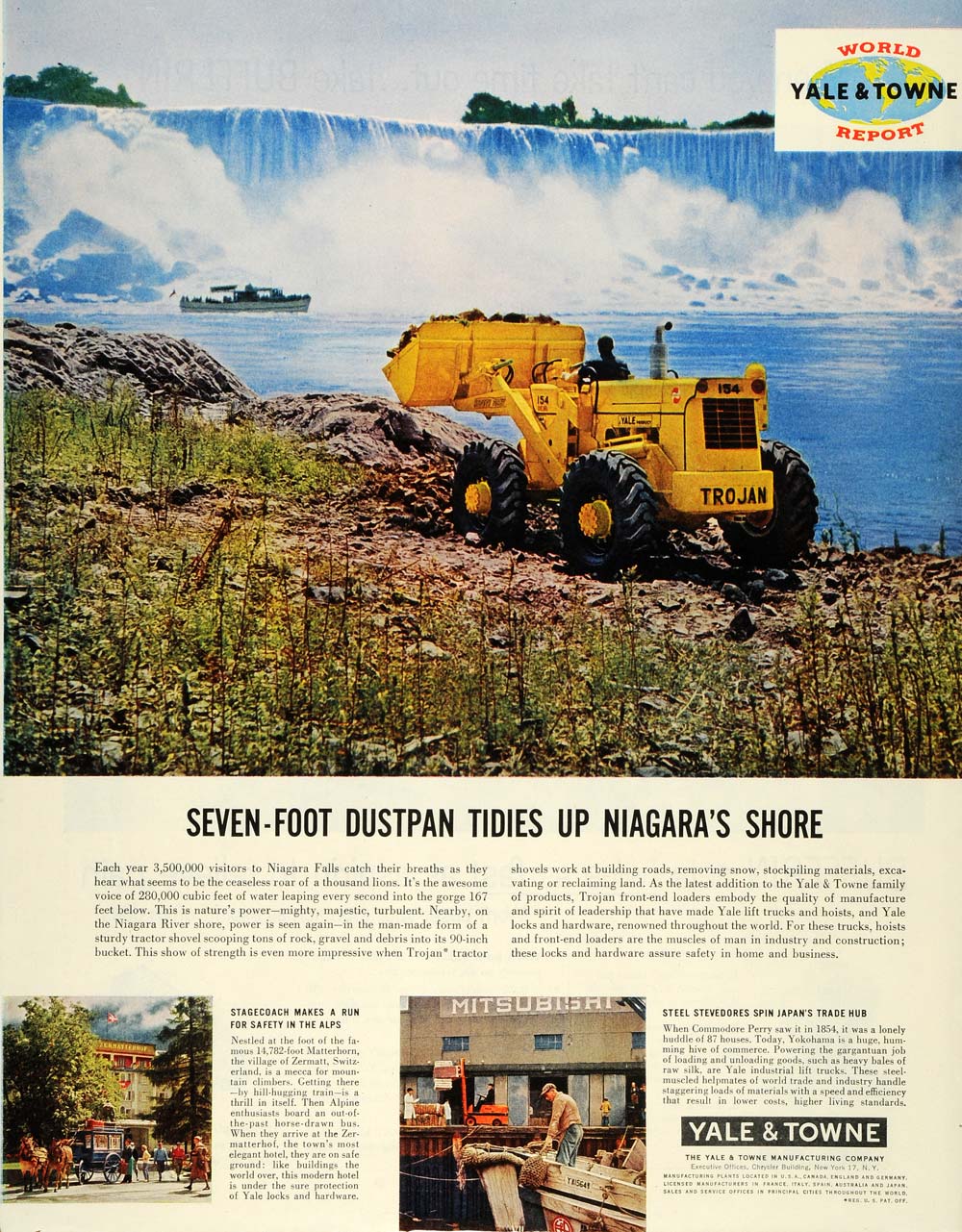 1957 Ad Yale & Towne Niagara Falls Trojan Tractor Matterhorn Zermatt SEP5