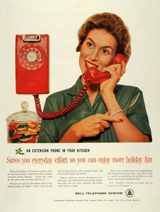 1959 Ad Bell Telephone System Extension Kitchen Phone Christmas Holly SEP5