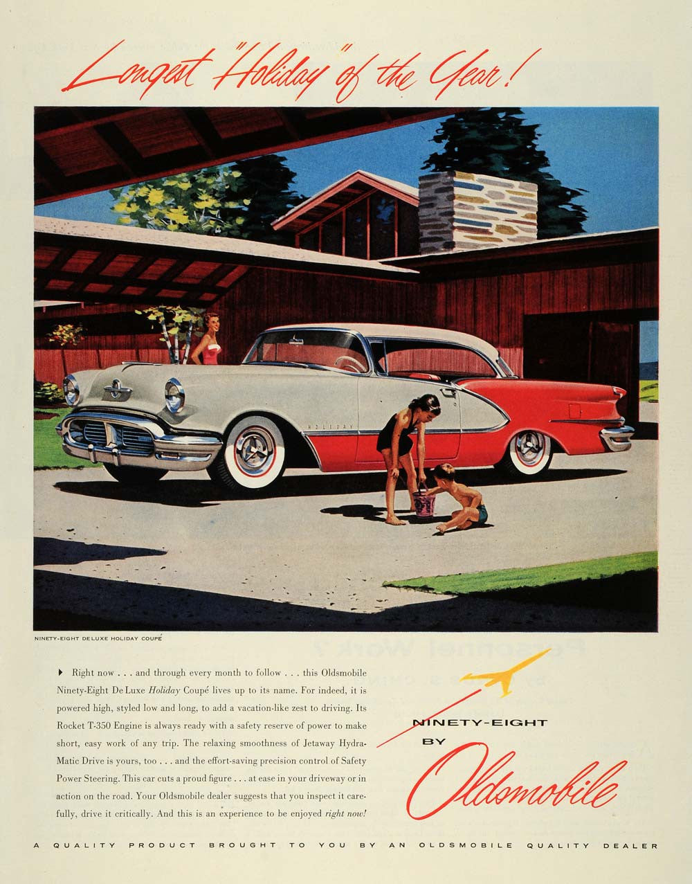 1956 Ad Ninety Eight Deluxe Holiday Coupe Oldsmobile Cars Rocket T-350 SEP5