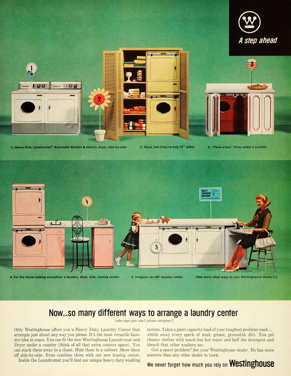 1963 Ad Westiinghouse Laundry Washing Machine Dryer Household Chores SEP5