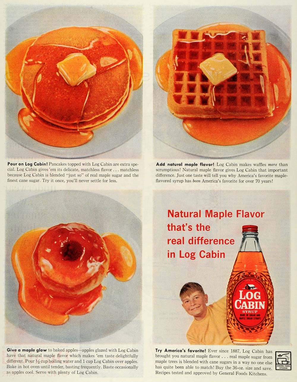 1959 Ad Log Cabin Maple Syrup Condiment General Foods Waffles Pancakes SEP5