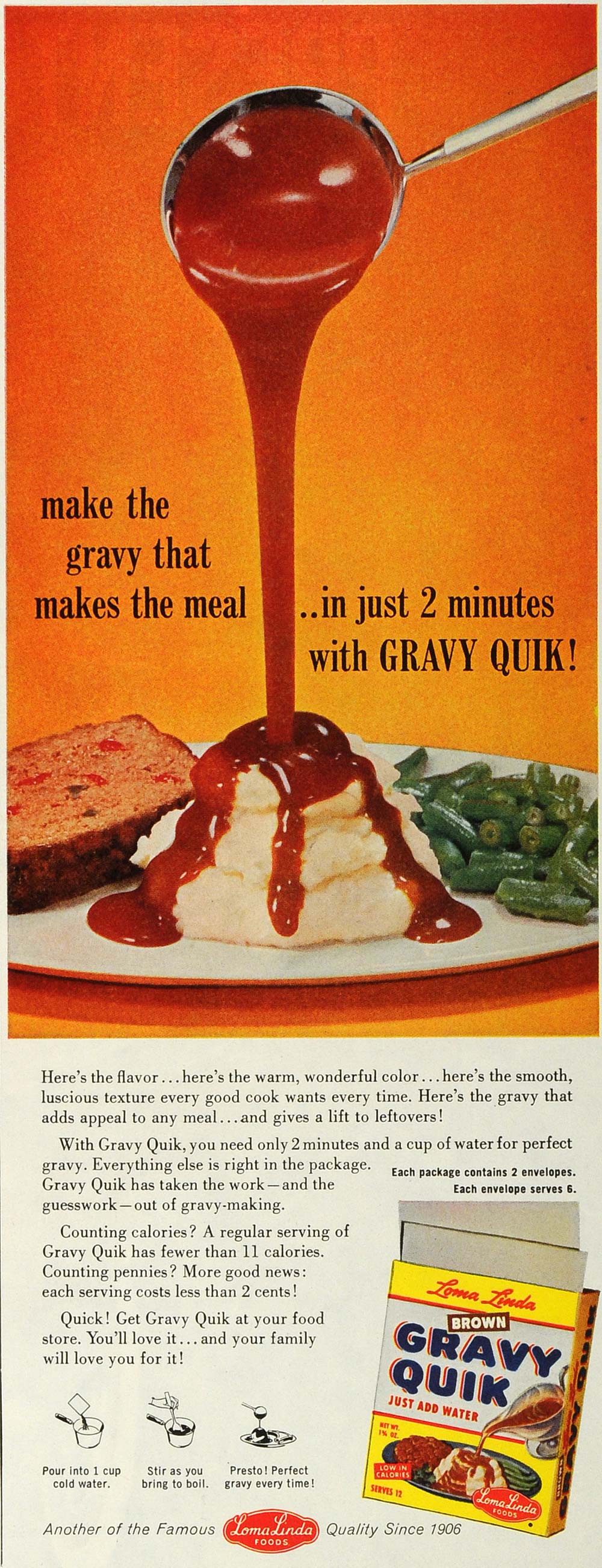 1959 Ad Loma Linda Foods Brown Gravy Quik Product Meal Green Beans Mash SEP5