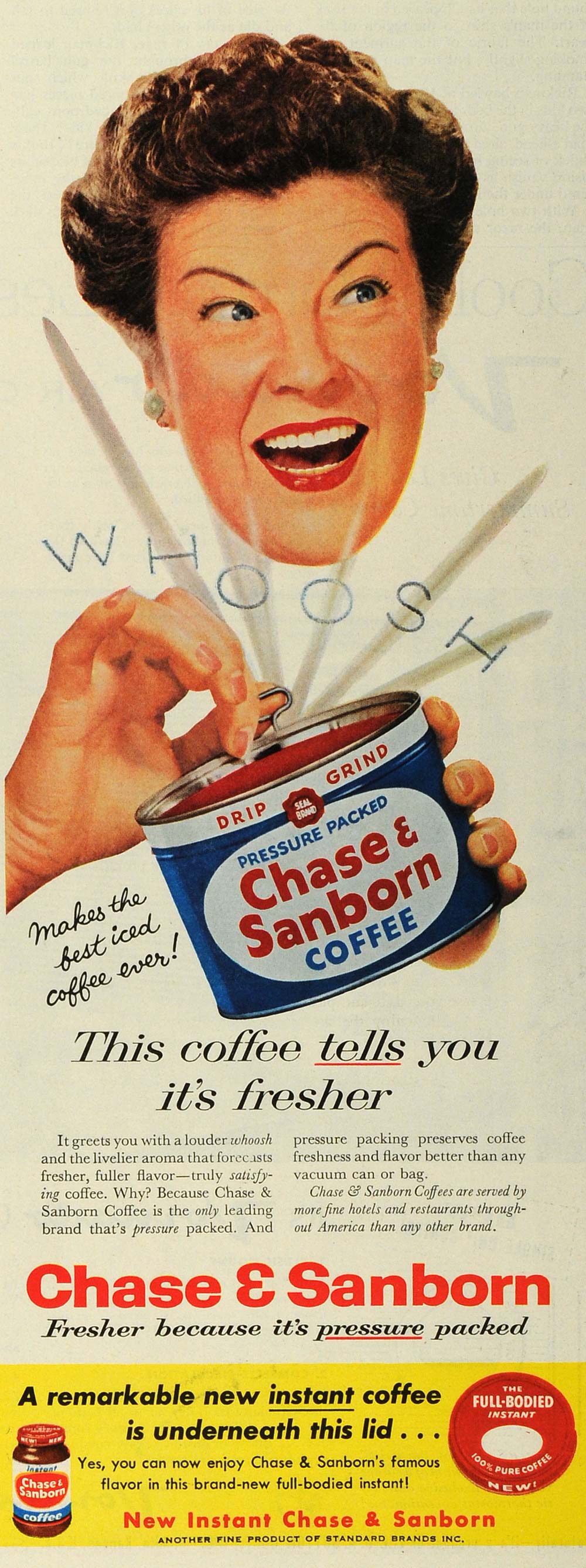 1956 Ad Standard Brands Inc Chase Sanborn Coffee Can Beverage Drink SEP5