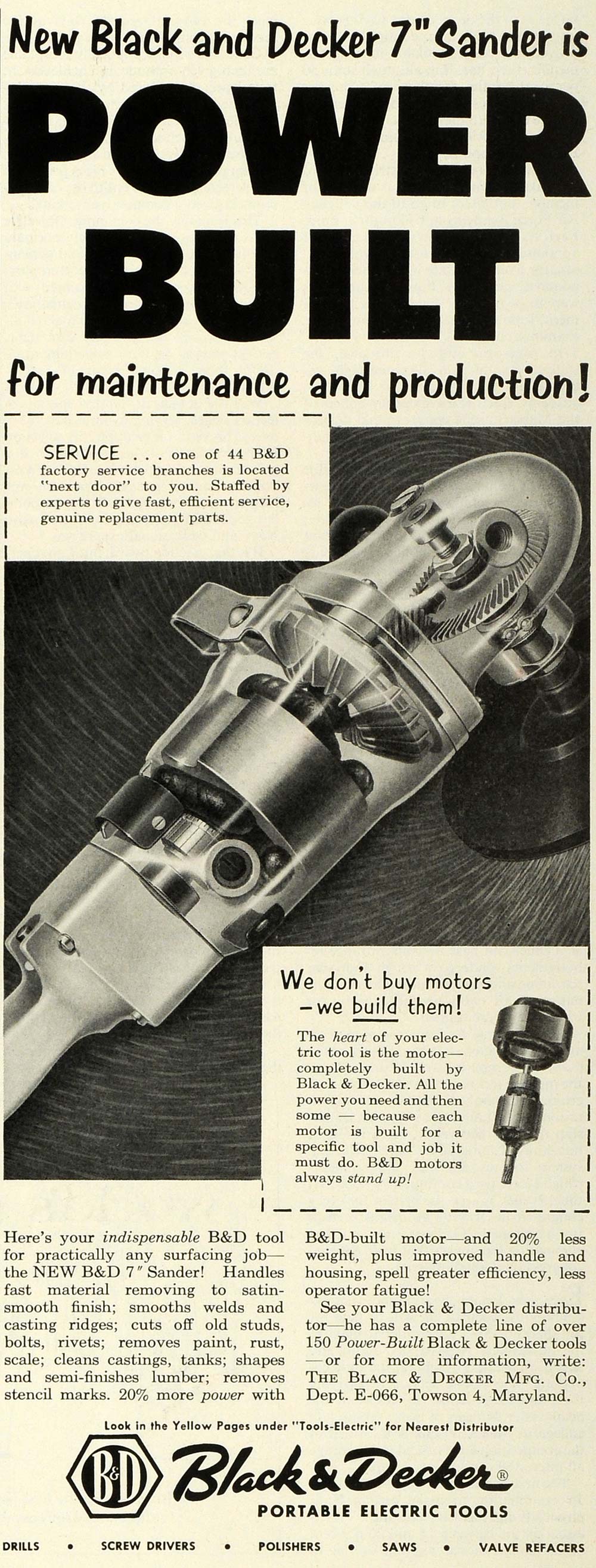 1956 Ad Black Decker Portable Electric Tools B&D Sander Vintage