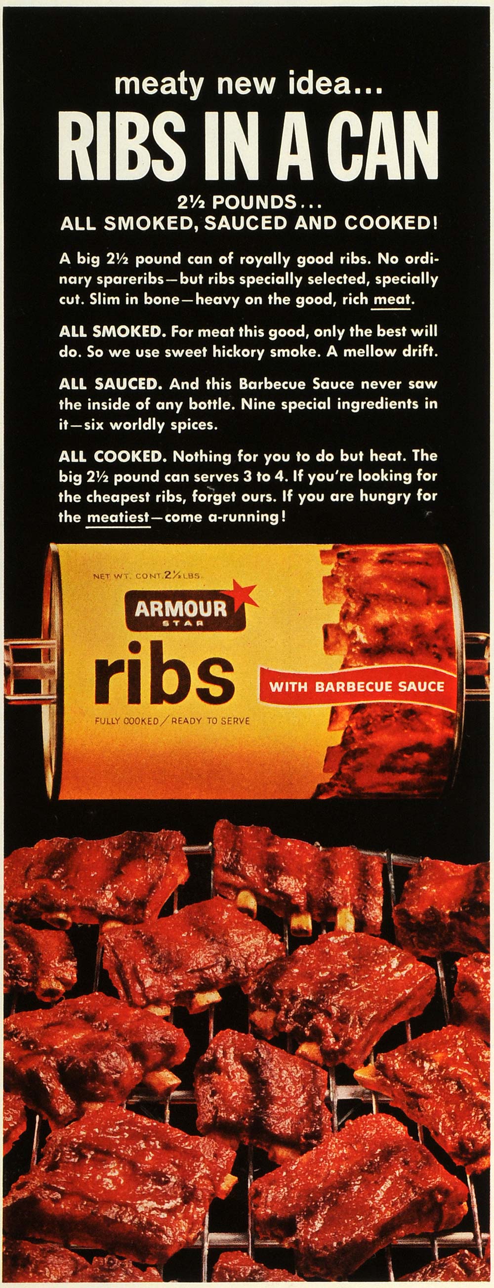 1963 Ad Armour & Co Star Canned Cooked Ribs Barbecue Sauce Food Products SEP5