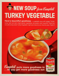 1963 Ad Canned Campbell's Souper Pilgrim Kid Turkey Vegetable Soup Mug SEP5