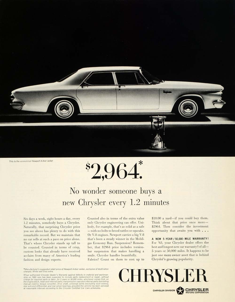 1963 Ad Silver V8 Vintage Four Door Chrysler Newport Sedan Sand