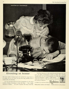 1962 Ad A H Robins Pharmaceuticals Young Doctor Training Wife Microscope SEP5