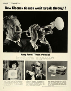 1964 Ad Henry James Kleenex Facial Tissues Trumpet Musical Wind Instrument SEP5